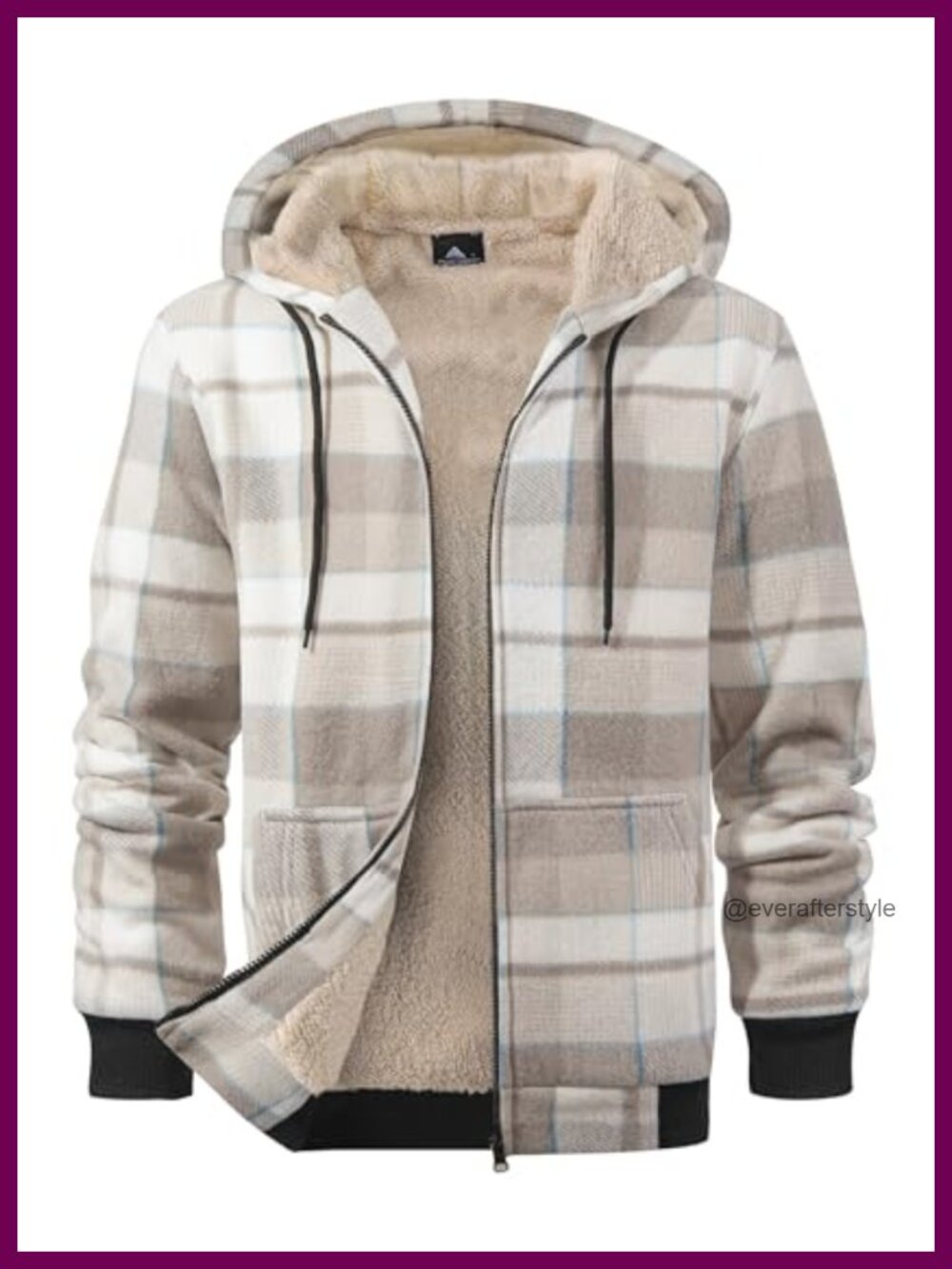 Men's Sherpa Lined Plaid Flannel Zip Up Hoodie Winter Warm Jacket